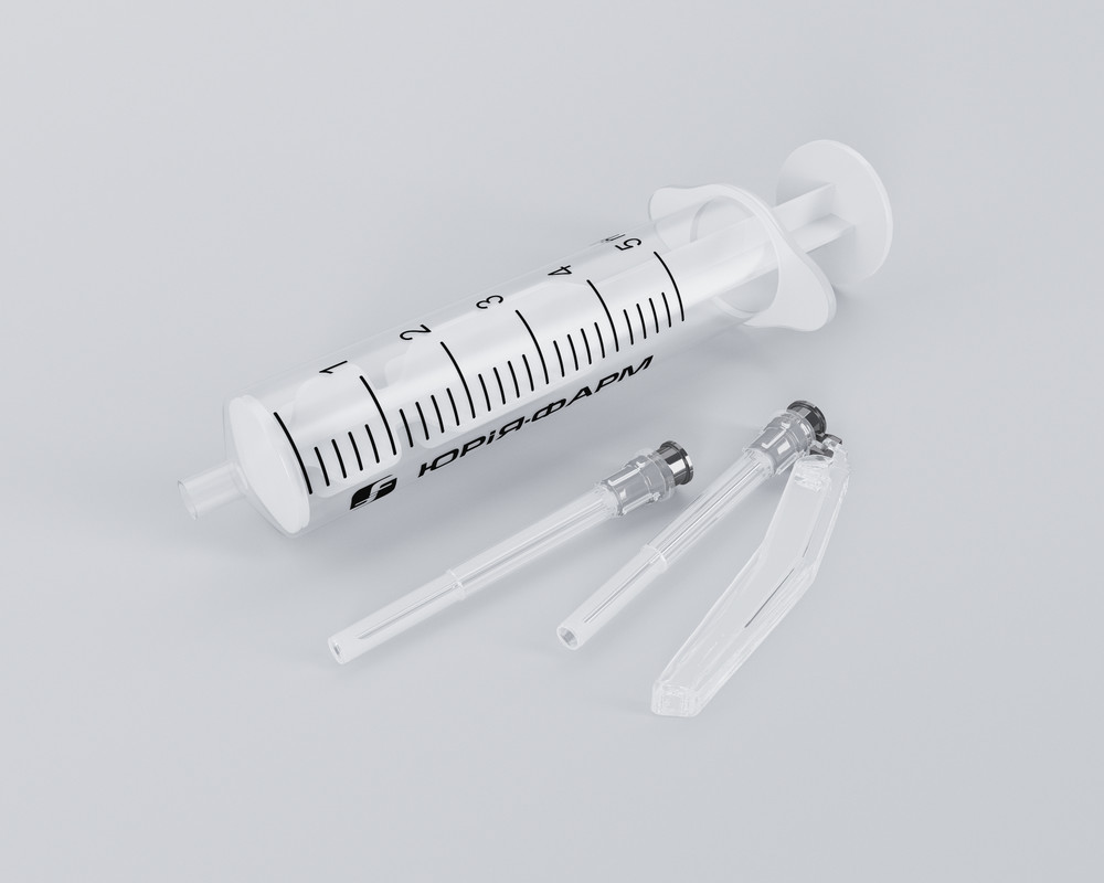 Шприц 5 ml (мл) луєр двохкомпонентний ін'єкційний одноразового застосування з двома голками 0,7х38 mm (мм)(22Gх1 1/2)/0,7х38 mm(мм) (22Gх1 1/2 безпечна голка)